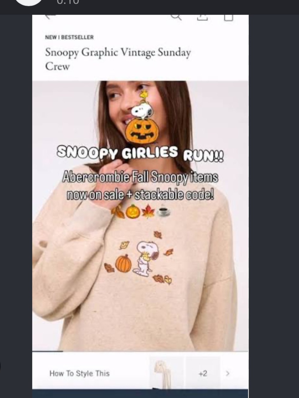 ISO!! Abercrombie & Fitch Cream Snoopy Graphic Crew Sweatshirt